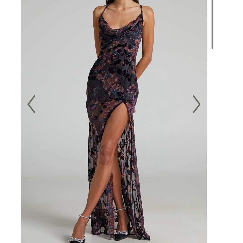 Showpo Aletta Maxi Dress - Cowl Cross Back Dress in Burn Out Floral NWT